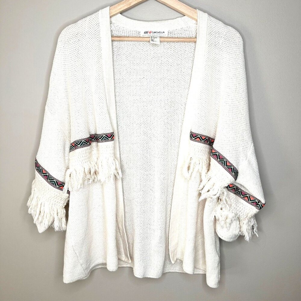H&M x Coachella Womens Open Cardigan Kimono Boho Tribal Aztec Fringe Small - Picture 1 of 7